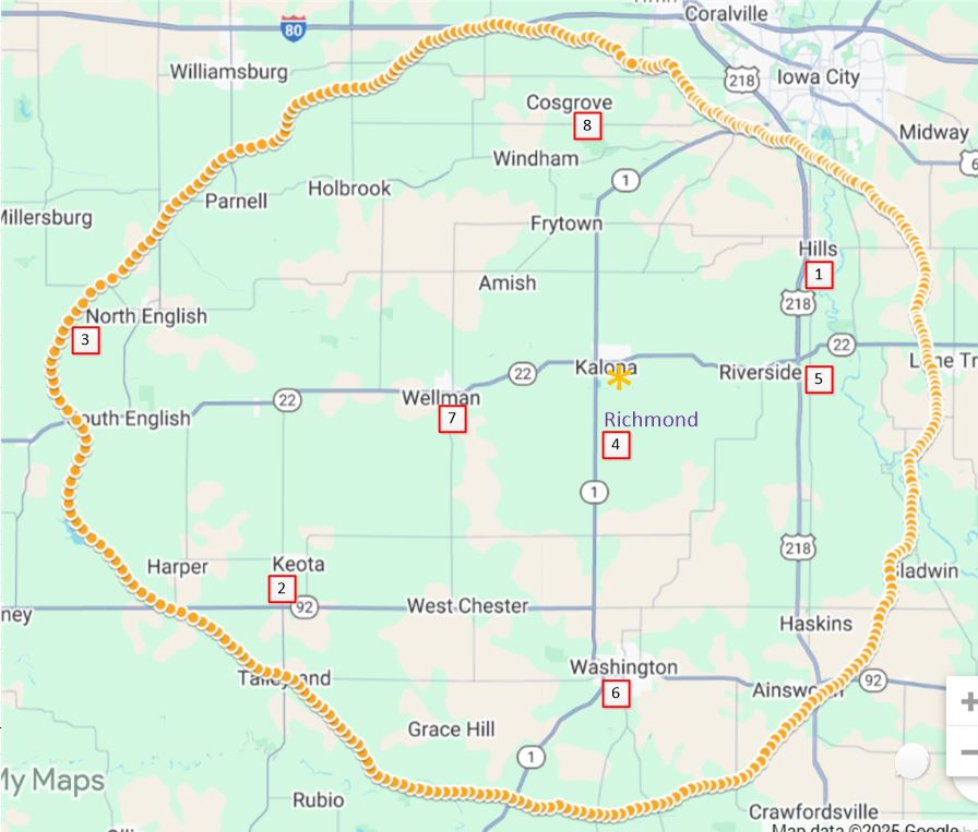 Coverage map of the KMHV listening area.